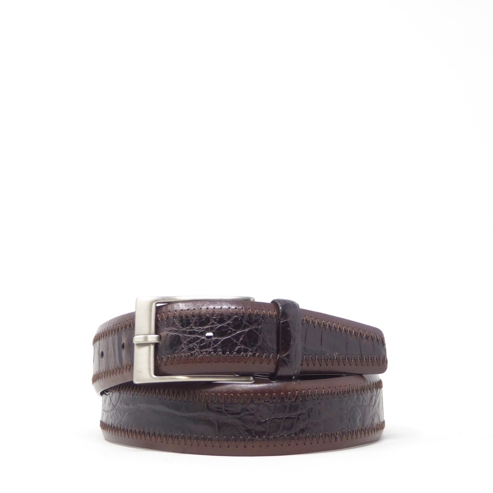 Ted Baker Mens Belt Brown Leather Mock Croc Zig Zag Stitch 34
